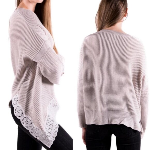 Anthropologie Asymmetric Hem Knit Pullover Lace Tunic‎ Size Small Lilis Closet S - Picture 1 of 8